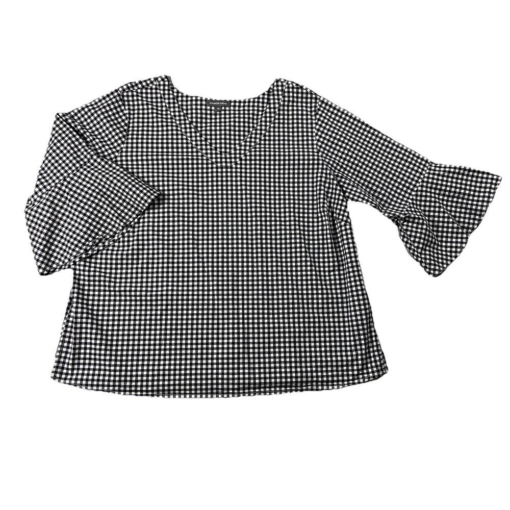 Alexander Jordan Bell Sleeve Black White Gingham V-neck Tunic Top Women's 2X